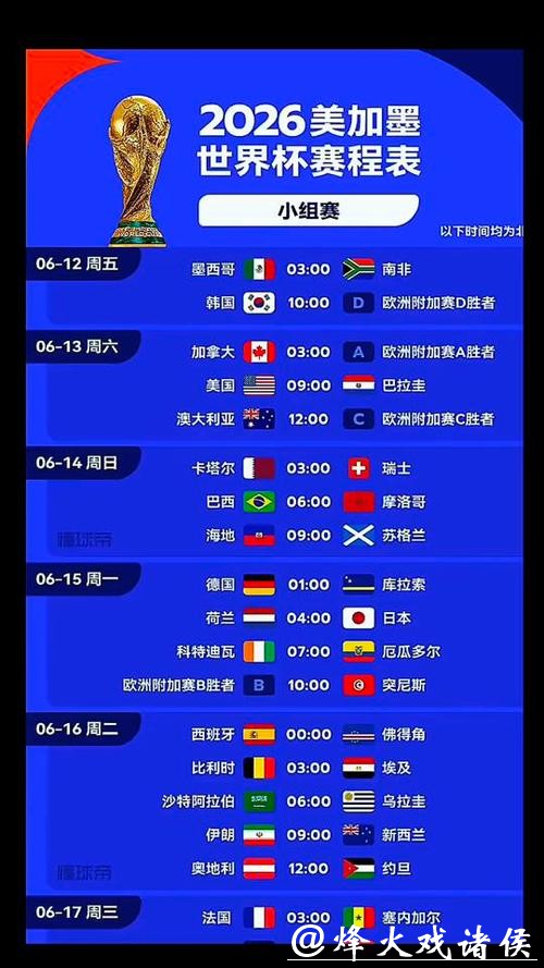 2026世界杯详细比赛时间安排 2026世界杯详细比赛时间安排